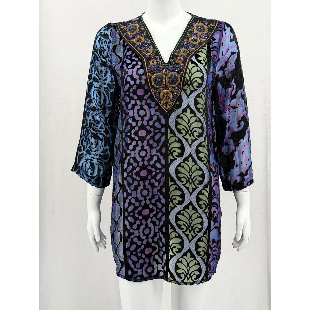 Soft Surroundings Top Women Medium Purple Vistosa Tunic Velvet Burnout Boho